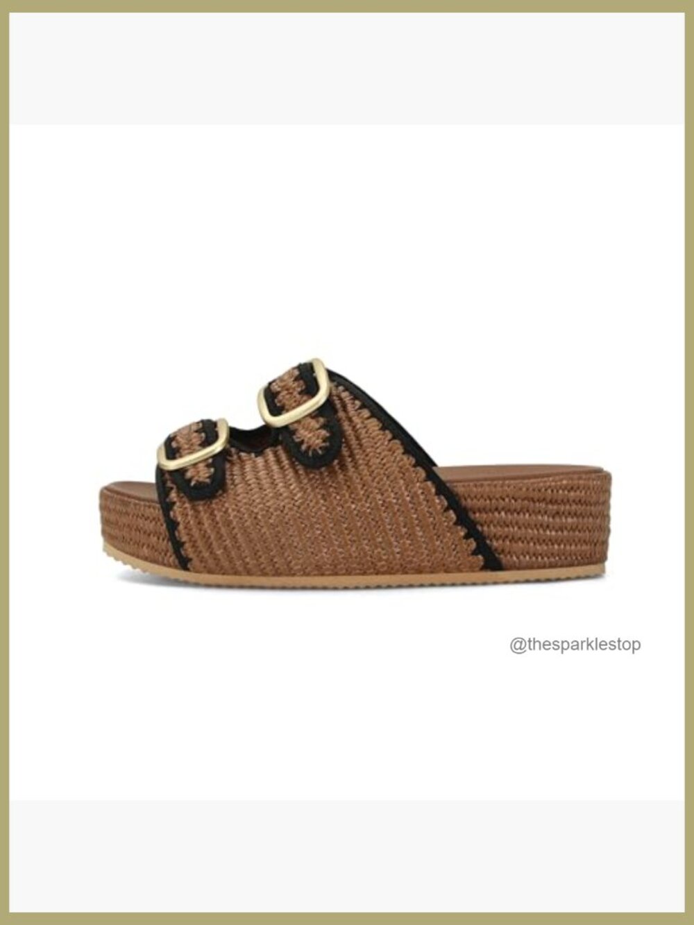 Raffia Platform Slide Sandals with Adjustable Double Buckle Woven Espadrille - Picture 5 of 6